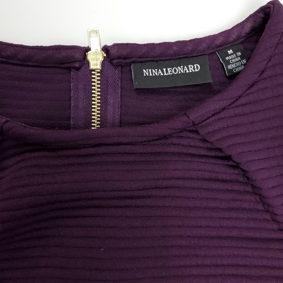 Nina Leonard Purple Ribbed Sheath Dress Med - Picture 10 of 13